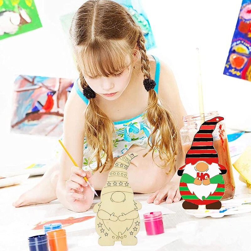 1 Σετ/8 ΤΜ Ημιτελή Χριστουγεννιάτικα Διακοσμητικά Ξύλινο νάνο Ξωτικό Κρεμαστό στολίδι Χριστουγεννιάτικο Δέντρο DIY Ζωγραφική Graffiti Παιδικά Δώρα