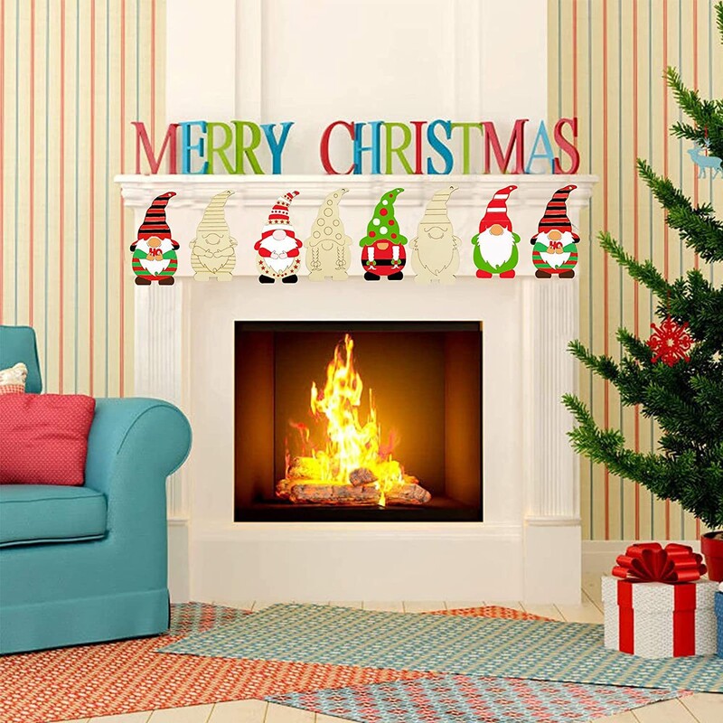 1 Σετ/8 ΤΜ Ημιτελή Χριστουγεννιάτικα Διακοσμητικά Ξύλινο νάνο Ξωτικό Κρεμαστό στολίδι Χριστουγεννιάτικο Δέντρο DIY Ζωγραφική Graffiti Παιδικά Δώρα