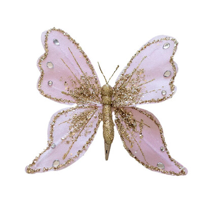 21*25cm Daugiaspalvis Kalėdų eglutės papuošimas Kalėdų drugelio aukso pudros vakarėlio reikmenys Audinys blizgantis drugelis