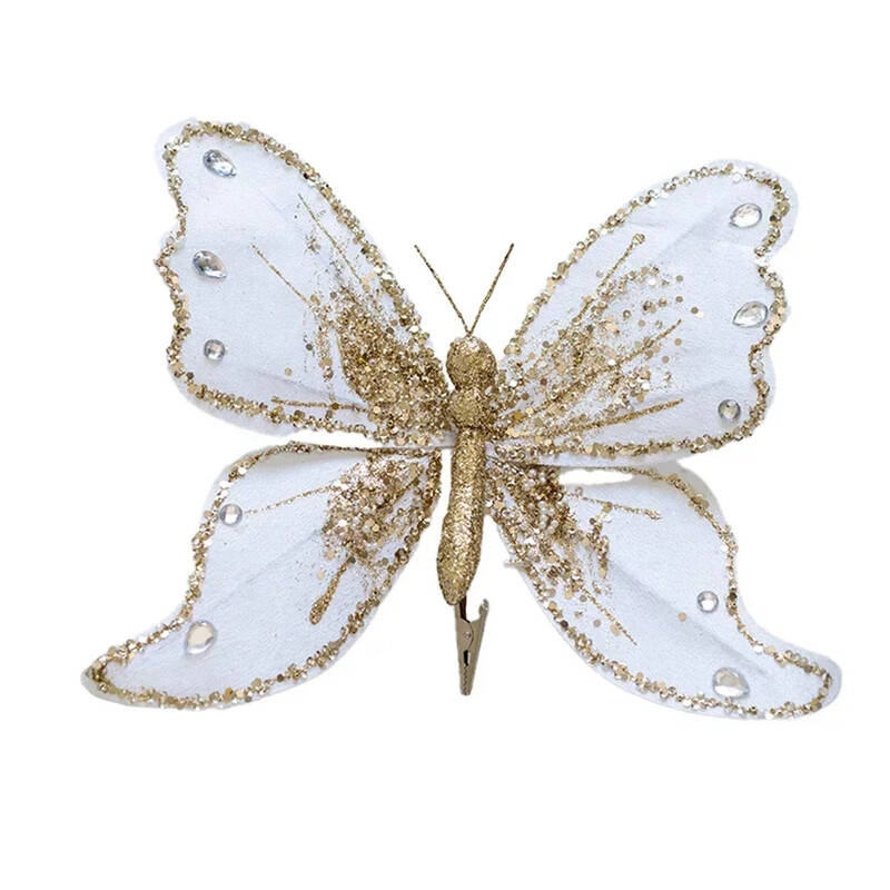 21*25cm Daugiaspalvis Kalėdų eglutės papuošimas Kalėdų drugelio aukso pudros vakarėlio reikmenys Audinys blizgantis drugelis