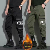 Rudeninės žiemos krovininės kelnės vyriškos vilnos pamušalu, pastorintos, laisvos, dėvėjimui atsparios laisvalaikio kelnės, kelios kišenės darbui