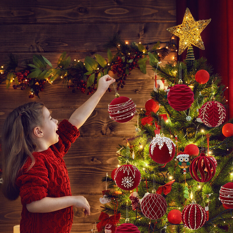 4db Piros plüss karácsonyi labda függő medálok díszek nagy karácsonyfa labdák dekorációk lakberendezés karácsonyi buli Navidad