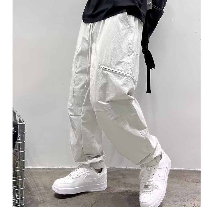 Moda de toamnă, îmbrăcăminte funcțională de lucru în aer liber, pantaloni ocazionali pentru bărbați, noi, simpli, de culoare solidă, cu legături la picioare, pantaloni frumoși