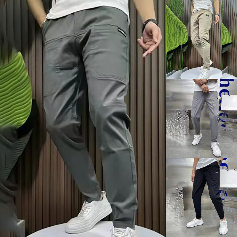 Vyriškos laisvalaikio kelnės elastinga juosmuo, kelios kišenės, didelis elastingumas, kulkšnies ilgis, kasdienis dėvėjimas Slim Fit vyriškos pieštukų kelnės Vyriški drabužiai