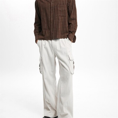 Vīriešu modernas velveta bikses brīvas, taisnas kājas ikdienišķas daudzkabatu bikses japāņu stila darba apģērbs High Street stila vīriešu