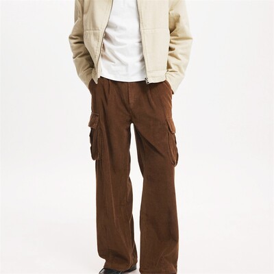 Vīriešu modernas velveta bikses brīvas, taisnas kājas ikdienišķas daudzkabatu bikses japāņu stila darba apģērbs High Street stila vīriešu