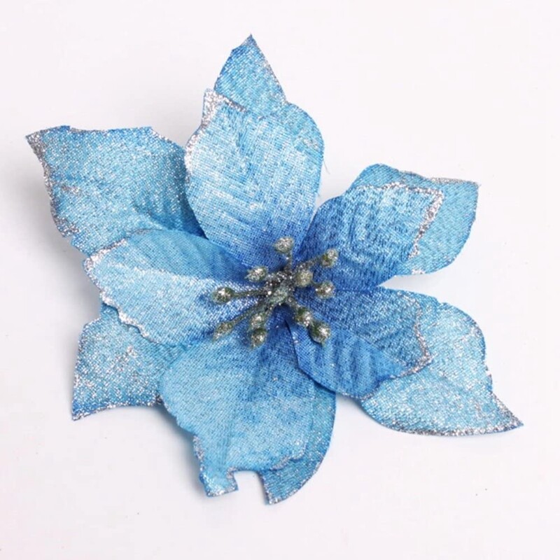 Χριστουγεννιάτικο Glitter 20τμχ Στολίδι Χριστουγεννιάτικο Δέντρο Τεχνητό Γάμου Χριστουγεννιάτικα Λουλούδια Στέφανα Στολίδια Γάμου ΜΠΛΕ