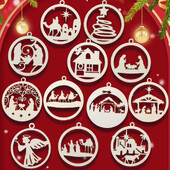 12 ΤΕΜ. Ξύλινο κρεμαστό κόσμημα σε σχήμα μπάλας για κρεμαστά στολίδια για χαρούμενα χριστουγεννιάτικα στολίδια Παιδικά δώρα ζωγραφικής DIY