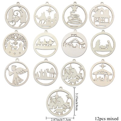 12 ΤΕΜ. Ξύλινο κρεμαστό κόσμημα σε σχήμα μπάλας για κρεμαστά στολίδια για χαρούμενα χριστουγεννιάτικα στολίδια Παιδικά δώρα ζωγραφικής DIY