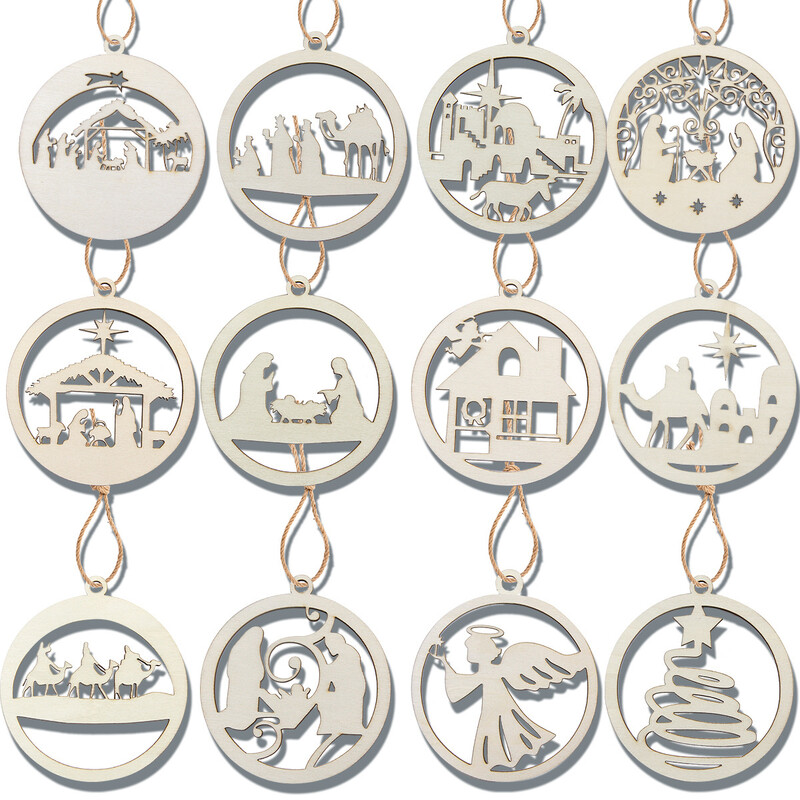 12 ΤΕΜ. Ξύλινο κρεμαστό κόσμημα σε σχήμα μπάλας για κρεμαστά στολίδια για χαρούμενα χριστουγεννιάτικα στολίδια Παιδικά δώρα ζωγραφικής DIY