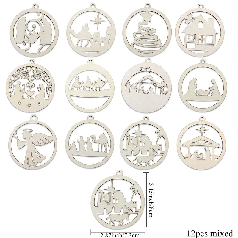 12 ΤΕΜ. Ξύλινο κρεμαστό κόσμημα σε σχήμα μπάλας για κρεμαστά στολίδια για χαρούμενα χριστουγεννιάτικα στολίδια Παιδικά δώρα ζωγραφικής DIY