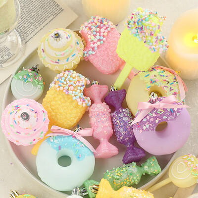 3pcs/set Macaroon Christmas Candy Balls Set Ice Cream Donut PVC Torta Lollipop Loptics Privjesak DIY crtani ukrasi za božićno drvce