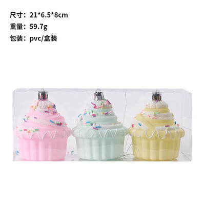 3 τμχ/σετ Macaroon Χριστουγεννιάτικες μπάλες καραμέλας Σετ παγωτό ντόνατ PVC κέικ γλειφιτζούρι Μπάλες κρεμαστό DIY Cartoon Χριστουγεννιάτικα στολίδια για το δέντρο