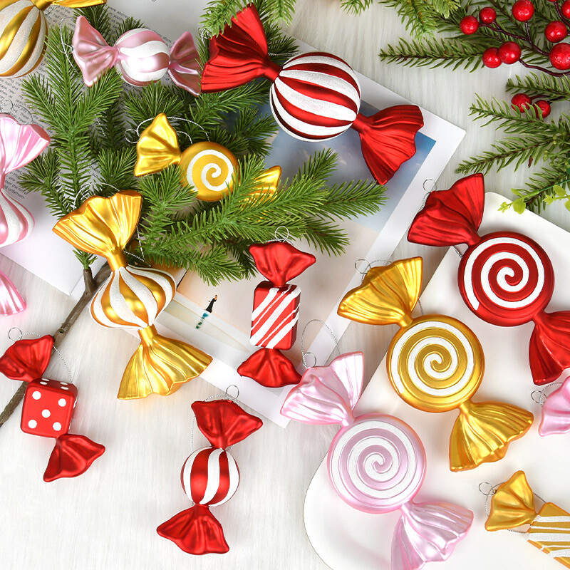 Χριστουγεννιάτικη διακόσμηση πολύχρωμη καραμέλα στολίδι χρυσό ροζ πλαστική ζωγραφισμένη καραμέλα Κρεμαστό διακόσμηση χριστουγεννιάτικου δέντρου