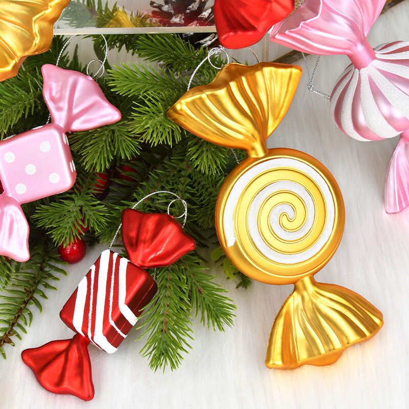 Χριστουγεννιάτικη διακόσμηση πολύχρωμη καραμέλα στολίδι χρυσό ροζ πλαστική ζωγραφισμένη καραμέλα Κρεμαστό διακόσμηση χριστουγεννιάτικου δέντρου