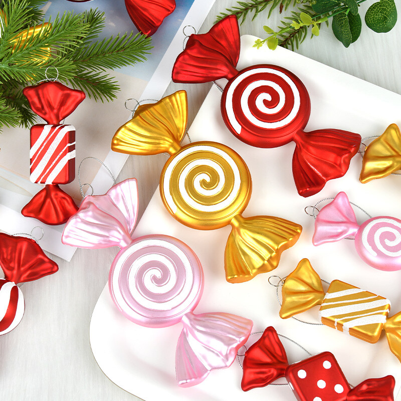 Χριστουγεννιάτικη διακόσμηση πολύχρωμη καραμέλα στολίδι χρυσό ροζ πλαστική ζωγραφισμένη καραμέλα Κρεμαστό διακόσμηση χριστουγεννιάτικου δέντρου
