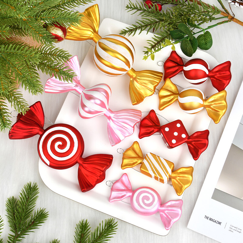 Χριστουγεννιάτικη διακόσμηση πολύχρωμη καραμέλα στολίδι χρυσό ροζ πλαστική ζωγραφισμένη καραμέλα Κρεμαστό διακόσμηση χριστουγεννιάτικου δέντρου