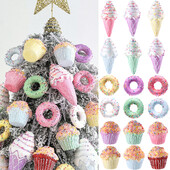 5/6 vnt Kalėdų Macaron ledų saldainių pakabukas Mielas spurgos pyragas Kalėdų eglutės ornamentas 2023 Namų vakarėlis Navidad dekoravimas 2024 m.