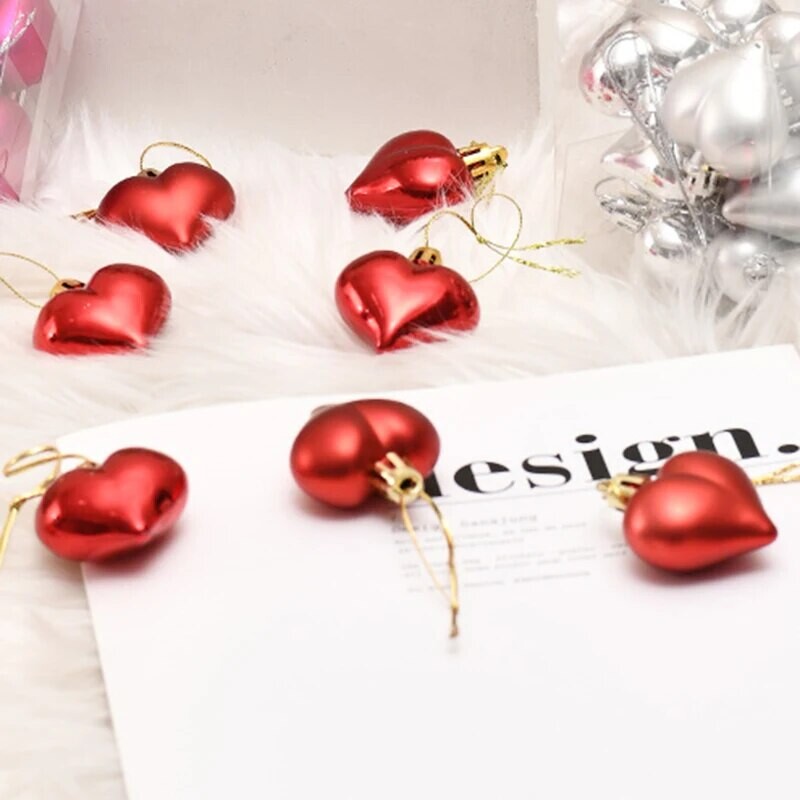 12PCS Privjesak za ljubavno božićno drvce Božićna breskva u obliku srca galvanizirana kuglica Vjenčanje Dekoracija doma Privjesak Dekoracija doma