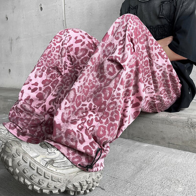 Pink Leopard Baggy Man nadrág munkaruha Egyenes férfi nadrág Ruházat Utcai ruházat Férfi sportnadrág 3XL 2024 Ősz Új