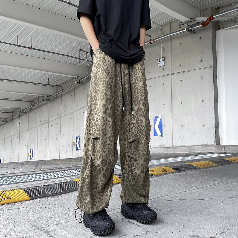 Pantaloni largi pentru bărbați leopard roz Îmbrăcăminte de lucru Pantaloni drepți pentru bărbați Îmbrăcăminte de stradă Pantaloni sport pentru bărbați 3XL 2024 toamna nou