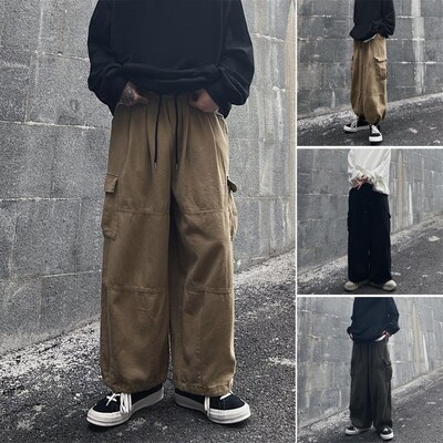 Pantaloni cargo oversize casual de primăvară, îmbrăcăminte de stradă, uni, Harajuku, largi, drepti, pantaloni largi pentru bărbați