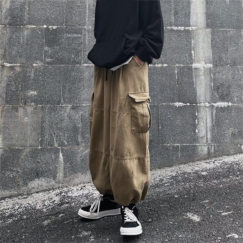 Pavasario laisvalaikio negabaritinės kelnės Vyriškos gatvės apranga Solidi Harajuku laisvos tiesios kelnės plačios, kuprinės kelnės vyrams
