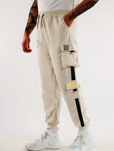 pantaloni cargo casual pentru bărbați, bumbac, talie elastică, kaki, largi, cu picioare drepte, cu picioare largi, rezistenți la uzură