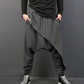 Pantaloni harem pentru bărbați, supradimensionați, cu crotch, talie elastică, hip-hop, skateboard, fitness, pantaloni harem vintage, pantaloni largi, largi