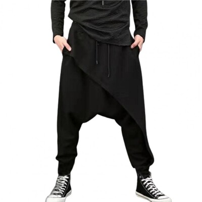 Pantaloni harem pentru bărbați, supradimensionați, cu crotch, talie elastică, hip-hop, skateboard, fitness, pantaloni harem vintage, pantaloni largi, largi