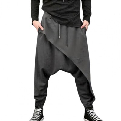 Pantaloni harem pentru bărbați, supradimensionați, cu crotch, talie elastică, hip-hop, skateboard, fitness, pantaloni harem vintage, pantaloni largi, largi