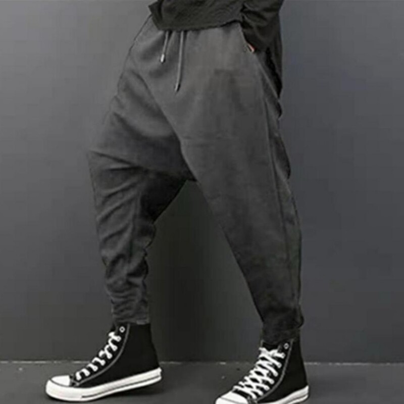 Pantaloni harem pentru bărbați, supradimensionați, cu crotch, talie elastică, hip-hop, skateboard, fitness, pantaloni harem vintage, pantaloni largi, largi