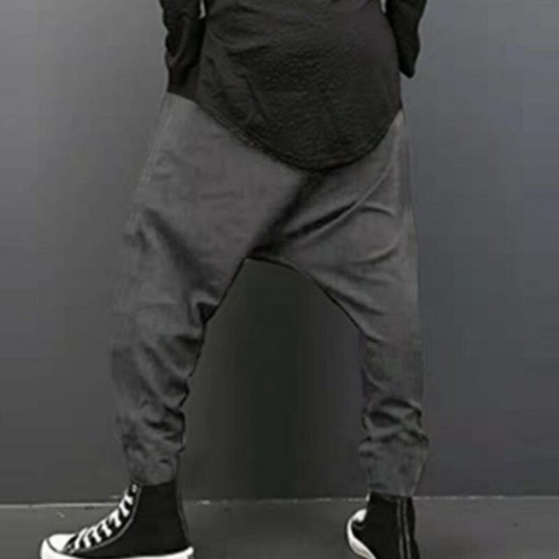 Pantaloni harem pentru bărbați, supradimensionați, cu crotch, talie elastică, hip-hop, skateboard, fitness, pantaloni harem vintage, pantaloni largi, largi