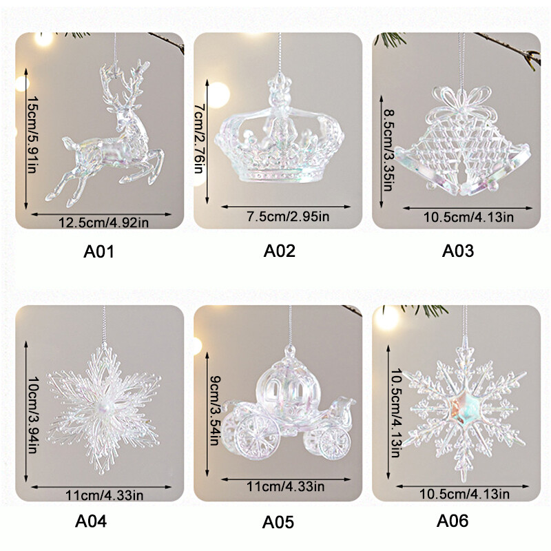 Spalvingas skaidrus akrilo kalėdinis pakabukas 3D vežimo varpelio briedžio Kalėdų eglutės pakabukas Naujųjų metų Kalėdų namų dekoro reikmenys
