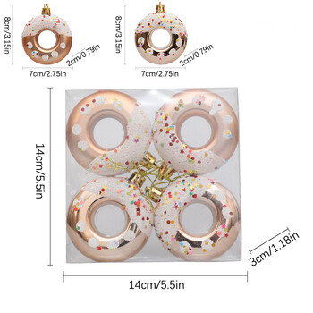 4 бр. Коледна топка Декорация за коледна елха Пластмасови понички Висулка Орнаменти за бебешки празник Рожден ден Сватбено парти