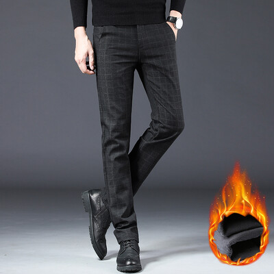 Winter New Fleece Casual Παντελόνι Φαρδύ Ανδρικό χοντρό καρό παντελόνι ίσιο Business Loose Ανδρικό κοστούμι Παντελόνι Ζεστό παντελόνι