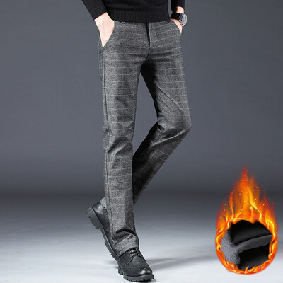 Winter New Fleece Casual Παντελόνι Φαρδύ Ανδρικό χοντρό καρό παντελόνι ίσιο Business Loose Ανδρικό κοστούμι Παντελόνι Ζεστό παντελόνι