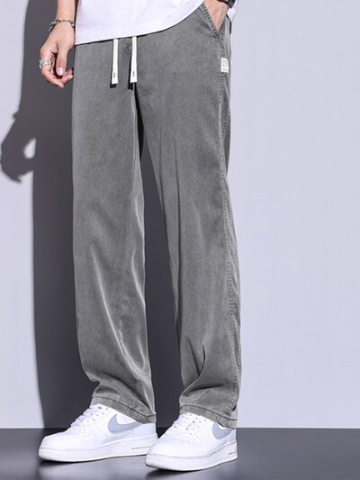 Ανδρικό καλοκαιρινό απαλό λεπτό φαρδύ παντελόνι ίσιο φαρδύ νεανικό δημοφιλές κορδόνι ελαστική μέση Κορέα Φαρδύ παντελόνι από ύφασμα Lyocell