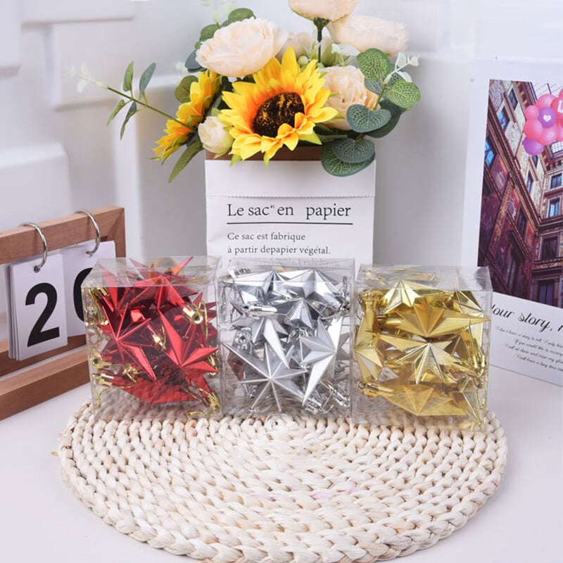 12 τμχ Χρυσά Χριστουγεννιάτικα Κρεμαστά Διακοσμητικά Μενταγιόν σε σχήμα αστεριού Diy Χριστουγεννιάτικο δέντρο πάρτι Προμήθειες Δημιουργικές πλαστικές διακοσμήσεις φεστιβάλ