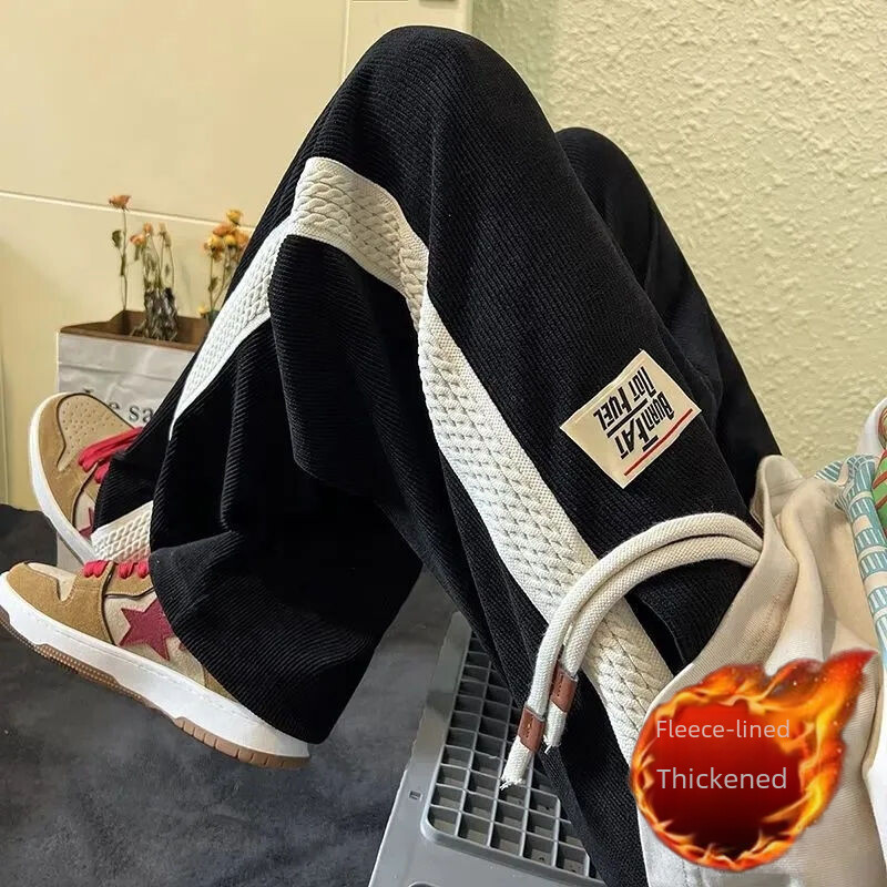 Laisvai prigludusios vyriškos rudeninės žieminės vilnos kelnės japoniško stiliaus laisvalaikio kelnės.