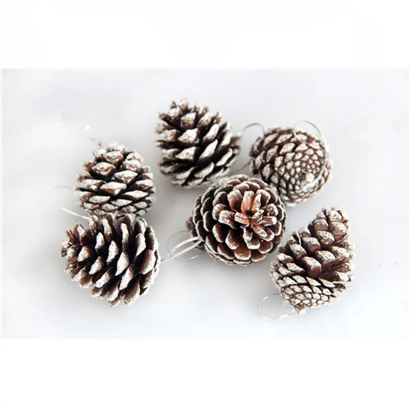 6 buc ornamente de conuri de pin de Crăciun 5 cm conuri de pin cu șnur Artizanat cu pandantiv pentru etichetă cadou, decorație pentru agățat pentru petrecere de pom de Crăciun