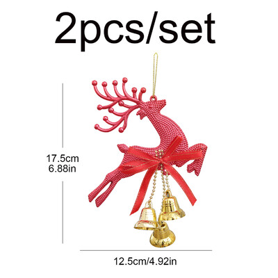2τμχ Διακοσμητική σύνθεση μενταγιόν καμπάνας από χριστουγεννιάτικο δέντρο κόκκινο, χρυσό και ασημί