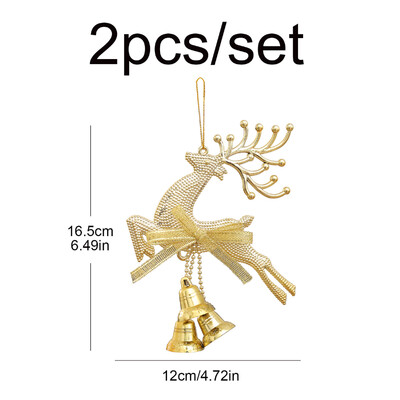 2τμχ Διακοσμητική σύνθεση μενταγιόν καμπάνας από χριστουγεννιάτικο δέντρο κόκκινο, χρυσό και ασημί