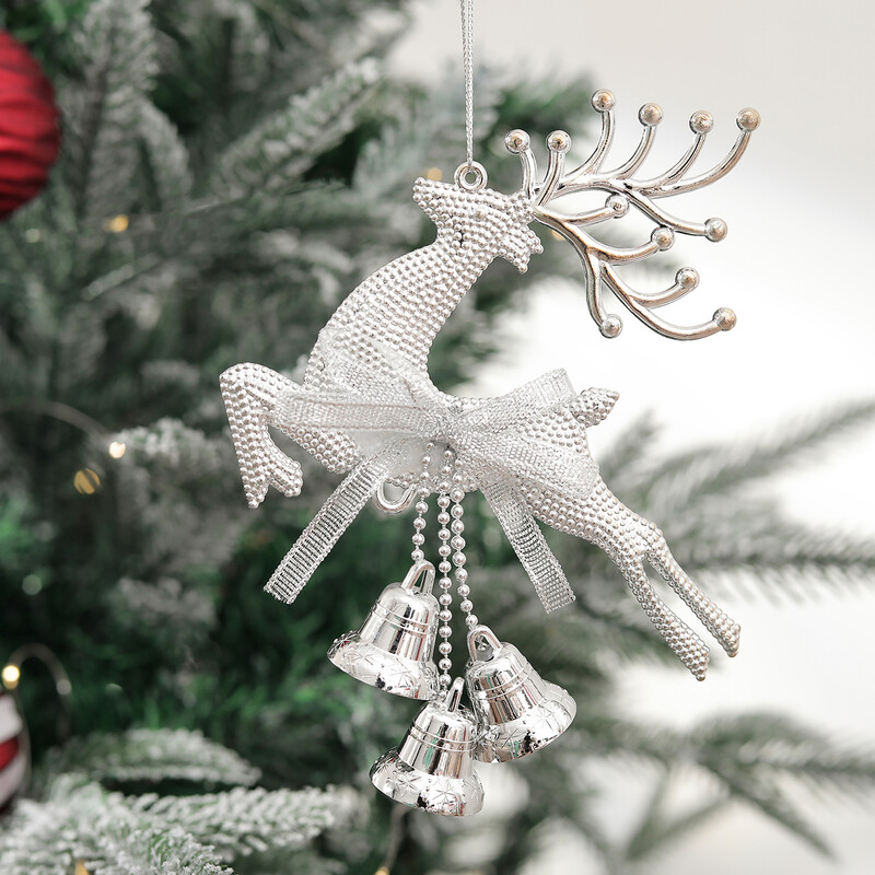 2τμχ Διακοσμητική σύνθεση μενταγιόν καμπάνας από χριστουγεννιάτικο δέντρο κόκκινο, χρυσό και ασημί