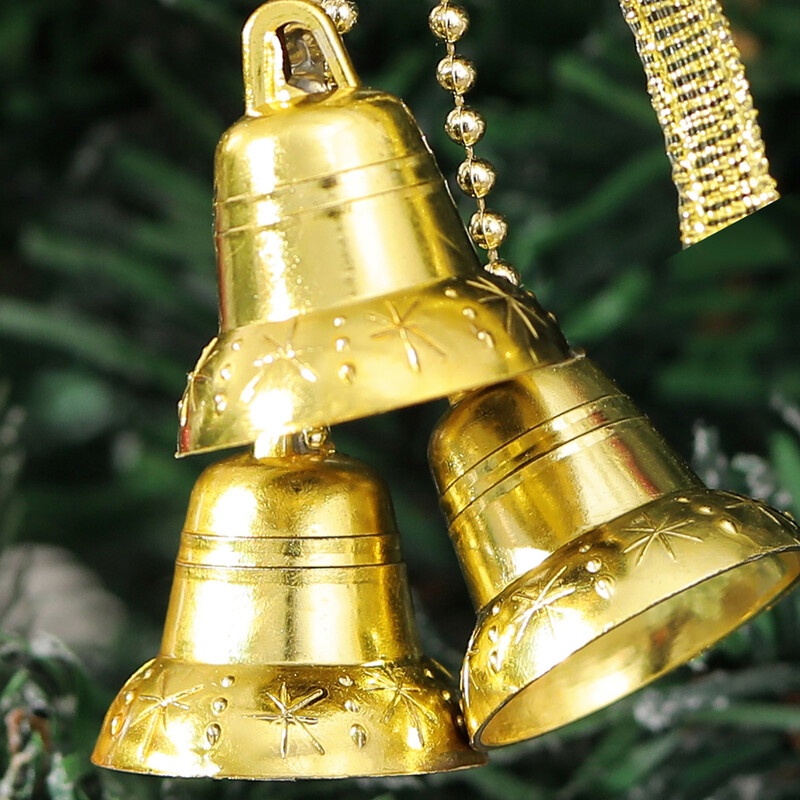 2τμχ Διακοσμητική σύνθεση μενταγιόν καμπάνας από χριστουγεννιάτικο δέντρο κόκκινο, χρυσό και ασημί