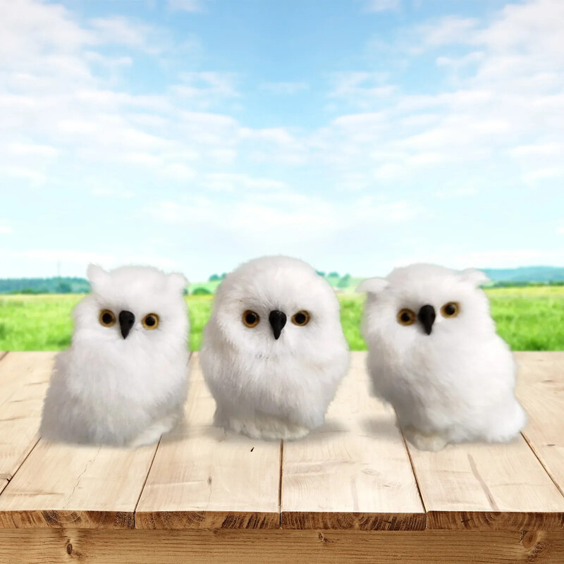 3 vnt. balta pliušinė pelėda, maža imitacinė pelėda, eglutės papuošalai, 2024 m. Kalėdų papuošimai namams, 2025 m. Naujųjų metų dekoras