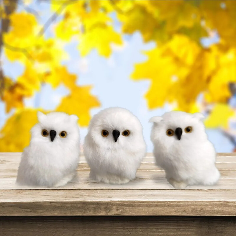 3 vnt. balta pliušinė pelėda, maža imitacinė pelėda, eglutės papuošalai, 2024 m. Kalėdų papuošimai namams, 2025 m. Naujųjų metų dekoras