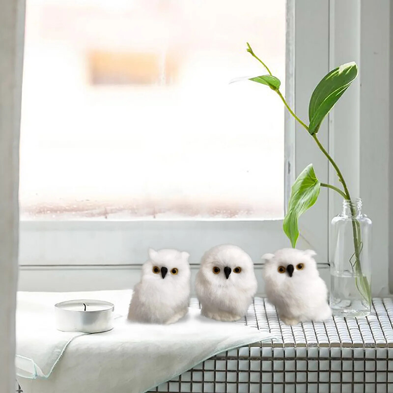 3 vnt. balta pliušinė pelėda, maža imitacinė pelėda, eglutės papuošalai, 2024 m. Kalėdų papuošimai namams, 2025 m. Naujųjų metų dekoras