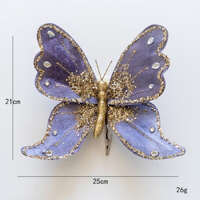 Ροζ Κλιπ πεταλούδας Διακοσμήσεις Χριστουγεννιάτικου Δέντρου Τεχνητά στολίδια με λουλούδια πεταλούδας για Χριστουγεννιάτικο Πρωτοχρονιάτικο στεφάνι χριστουγεννιάτικου δέντρου