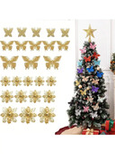 12vnt Auksinių drugelių kalėdinės gėlės su spaustukais Kalėdų eglutės dekoravimui drugelių gėlės Kalėdų vestuvių vakarėlio reikmenys